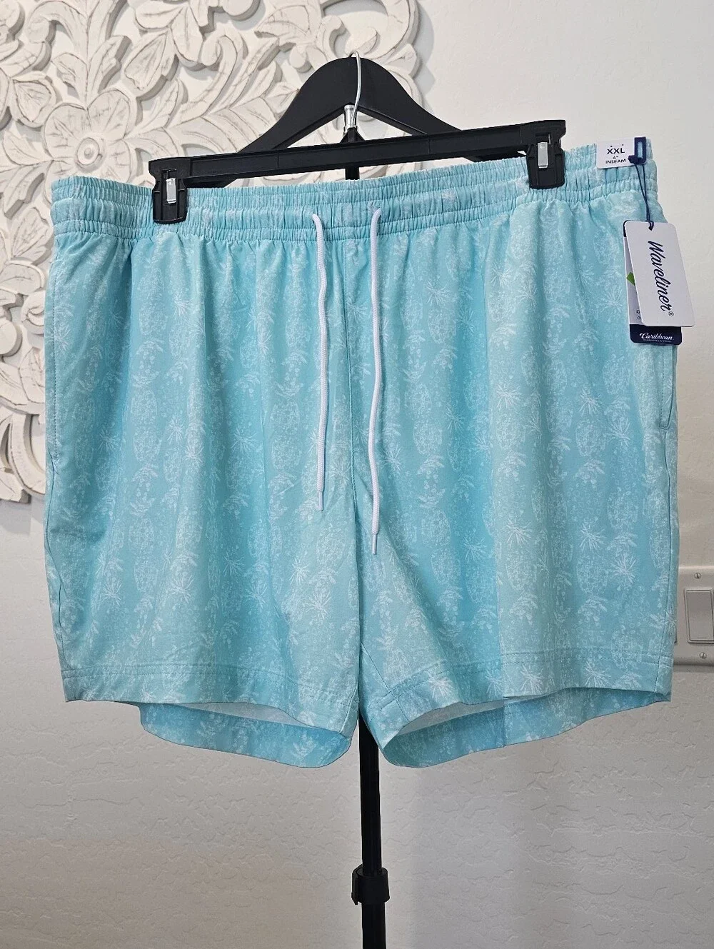 Caribbean Waveliner men's swim trunks light aqua blue/turquoise Tropical Sz XXL